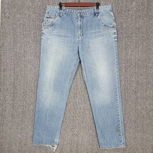 ECKO Unltd Jeans Mens 40 Blue Straight 1972 Raw & Uncut Distressed 93536